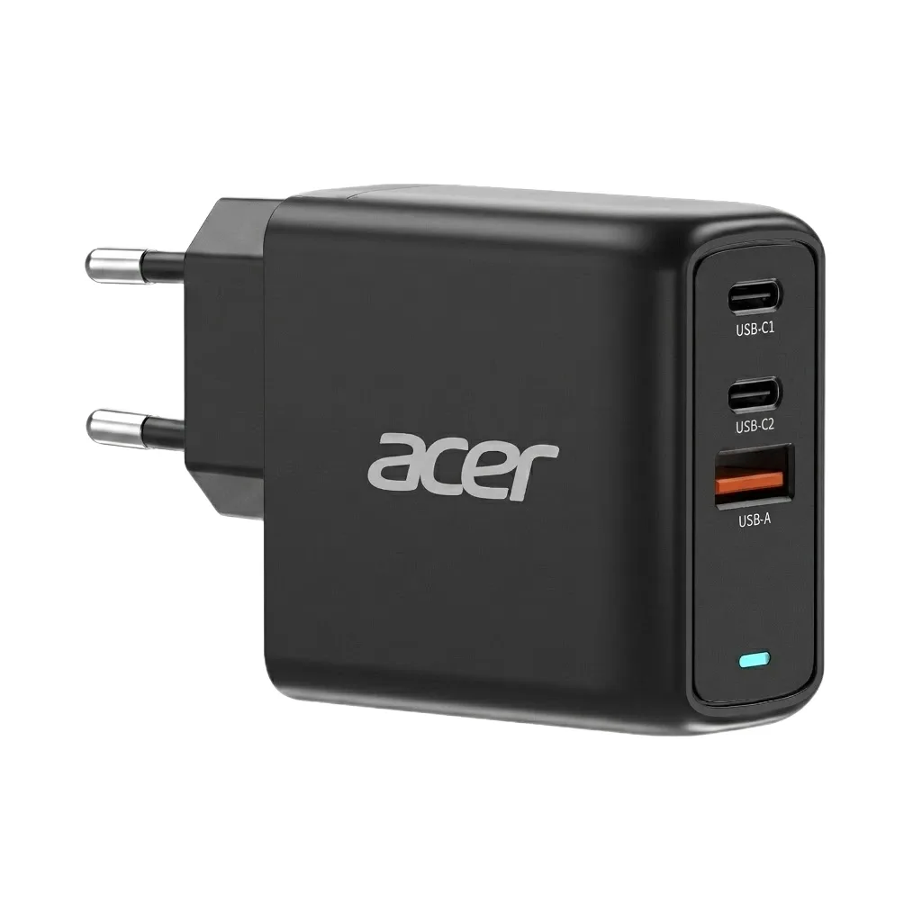 Acer 67W PD GaN Charger, 2 x USB C and 1 x USB A, EU Plug, 100W USB C cable, Black (Retail Pack) — bateria lub zasilacz do laptopa