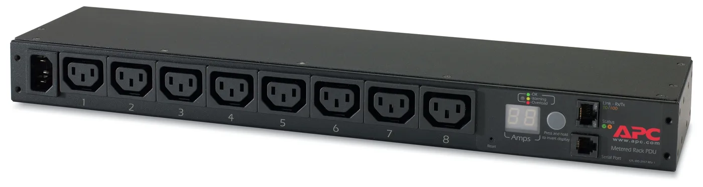 APC RACK PDU, METERED, 1U, 12A/208V, 10A/230V, (8) C13