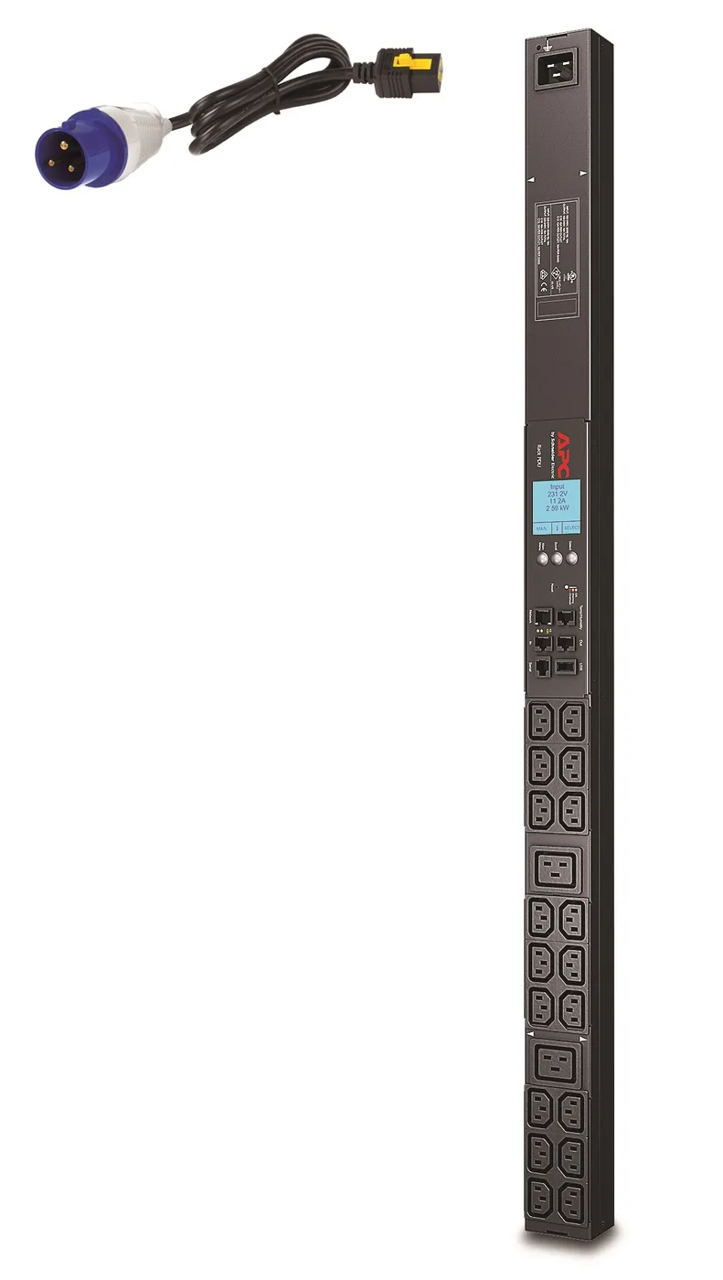 APC Rack PDU 2G, Metered, ZeroU, 16A, 230V, (18) C13 & (2) C19, IEC309 Cord