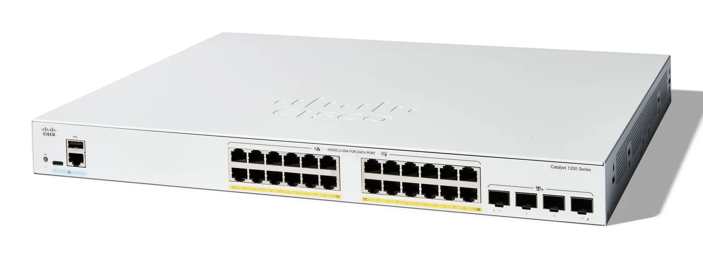 Cisco CATALYST 1200 24-PORT GE FULL/POE 4X10G SFP+ — przełącznik LAN zarządzalny 24 portów