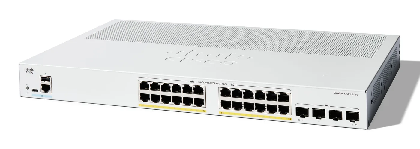 Cisco CATALYST 1200 24-PORT GE POE/4X1G SFP — przełącznik LAN zarządzalny 28 portów