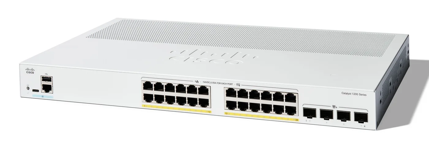 Cisco CATALYST 1200 24-PORT GE POE/4X10G SFP+ — przełącznik LAN zarządzalny 24 portów