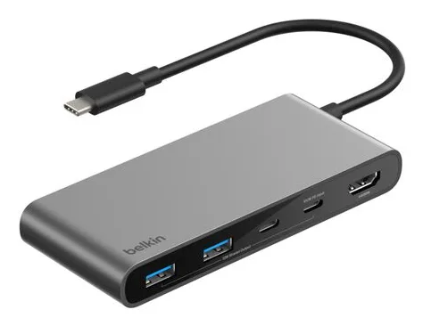 Belkin CONNECT 7-IN-1 USB-C HUB MIT/DUAL USB-C PORTS SILBER — stacja dokująca