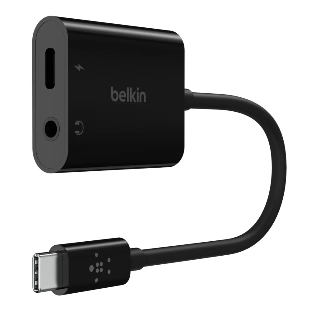 Belkin ROCKSTAR 3.5 MM JACK AUDIO AND/USB-C CHARGING ADAPTER BLACK — kabel do monitora 20000 Hz