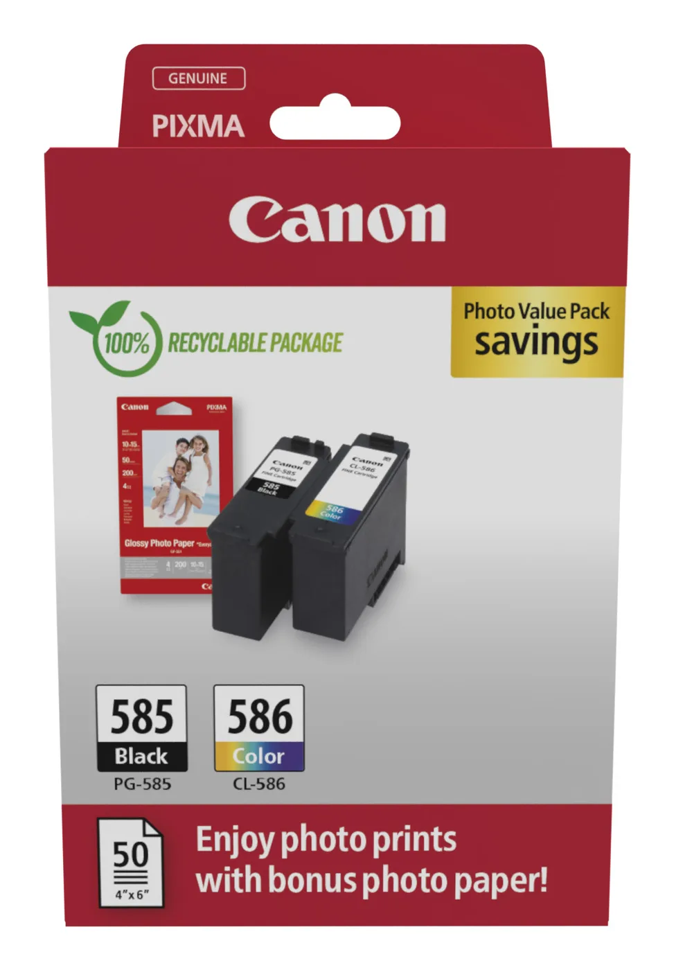 Canon PG-585/CL-586 PHOTO VALUE 4X6/PHOT PAPER(GP-501 50SH+BLK/CL CA — tusz