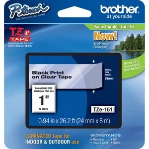 Brother TZE-151 LAMINATED TAPE 24MM 8M/BLACK ON CLEAR