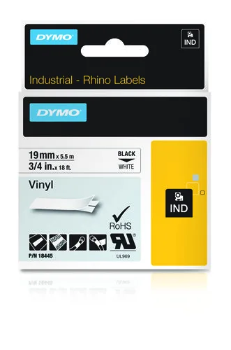 Dymo RHINO BAND IND VINYL 19MMX5.5M/BLACK ON WHITE — materiał do drukarek etykiet