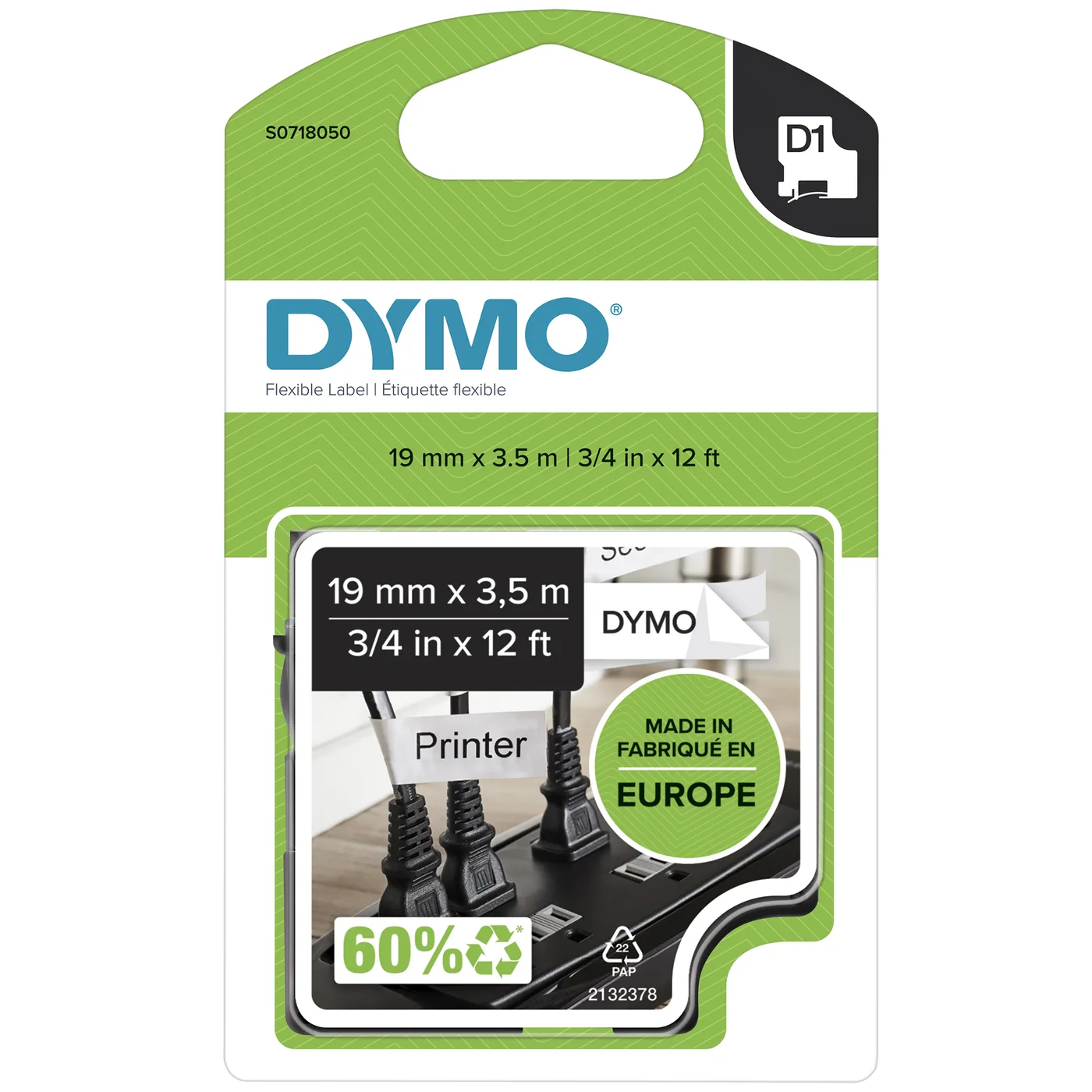 Dymo D1-TAPE NYLON 12MM X 3.5M/BLACK ON WHITE — materiał do drukarek etykiet