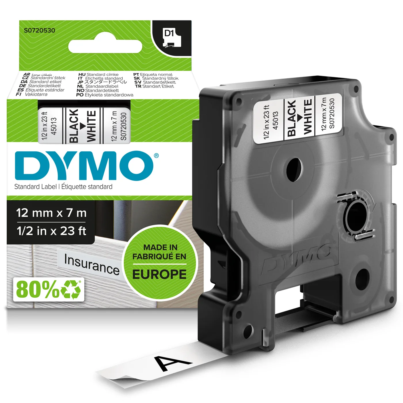 Dymo D1-TAPE 12MM X 7M/BLACK ON WHITE — materiał do drukarek etykiet