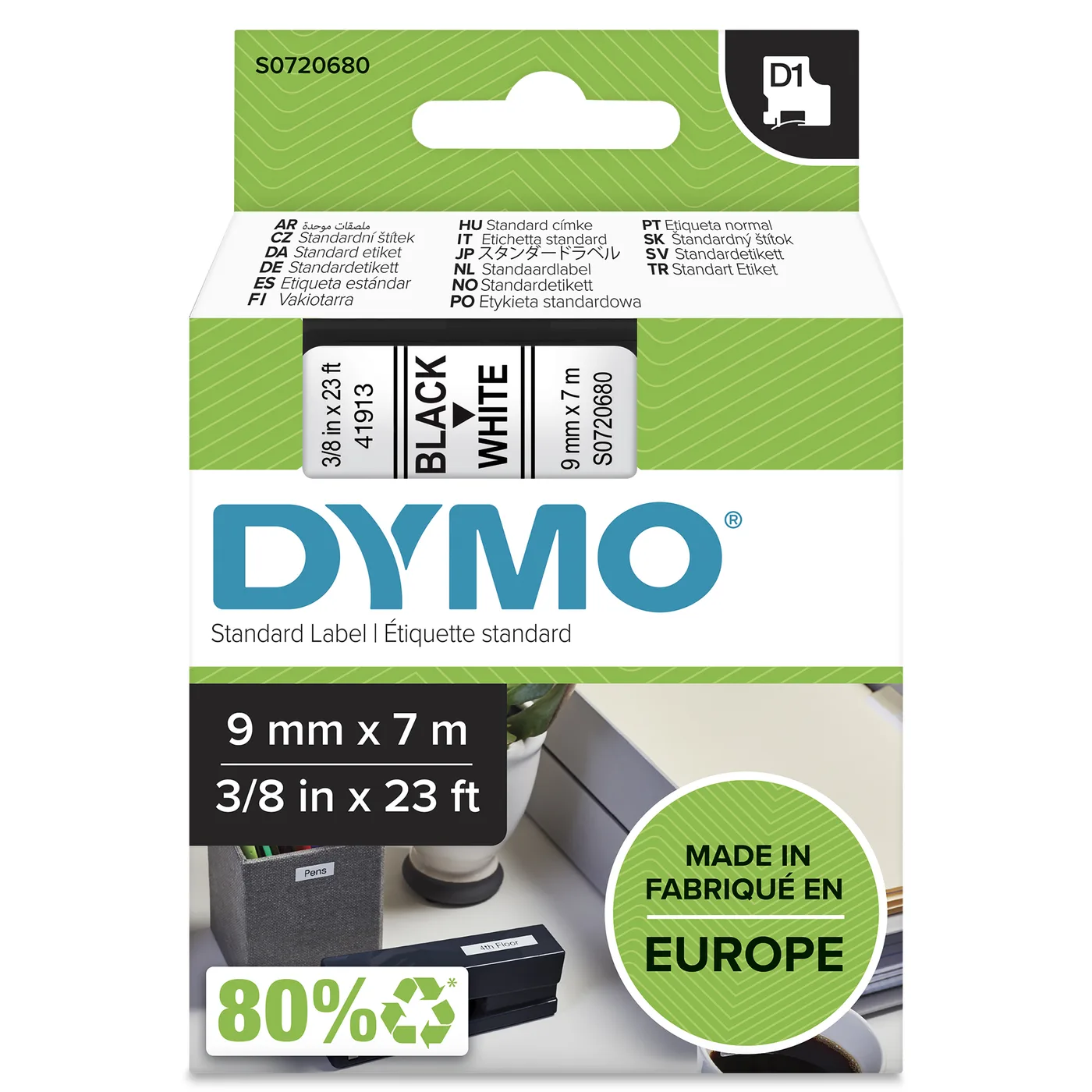 Dymo D1-TAPE 9MM X 7M/BLACK ON WHITE — materiał do drukarek etykiet