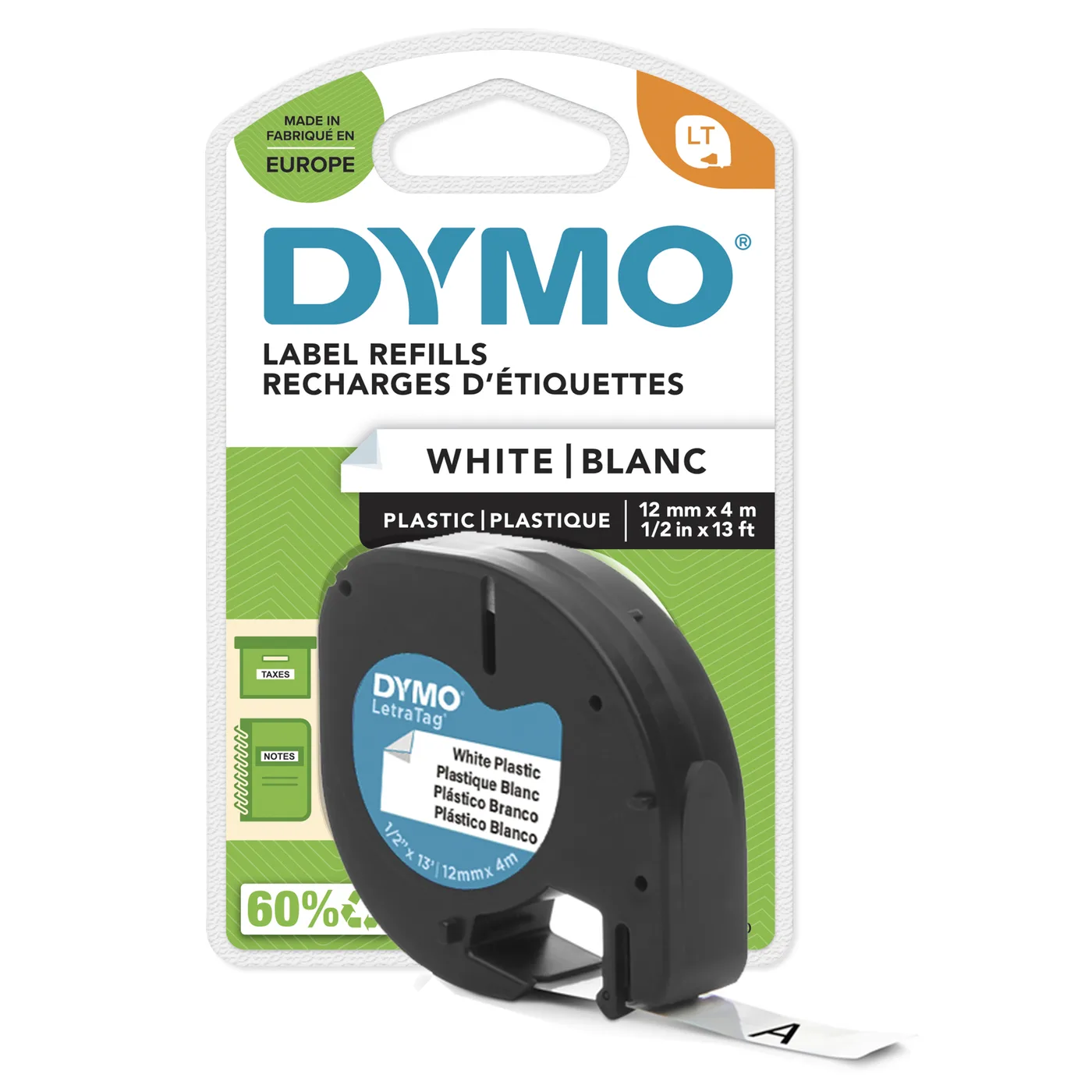 Dymo LT-TAPE 12MM/4M/BLACK ON WHITE PLASTIC — materiał do drukarek etykiet