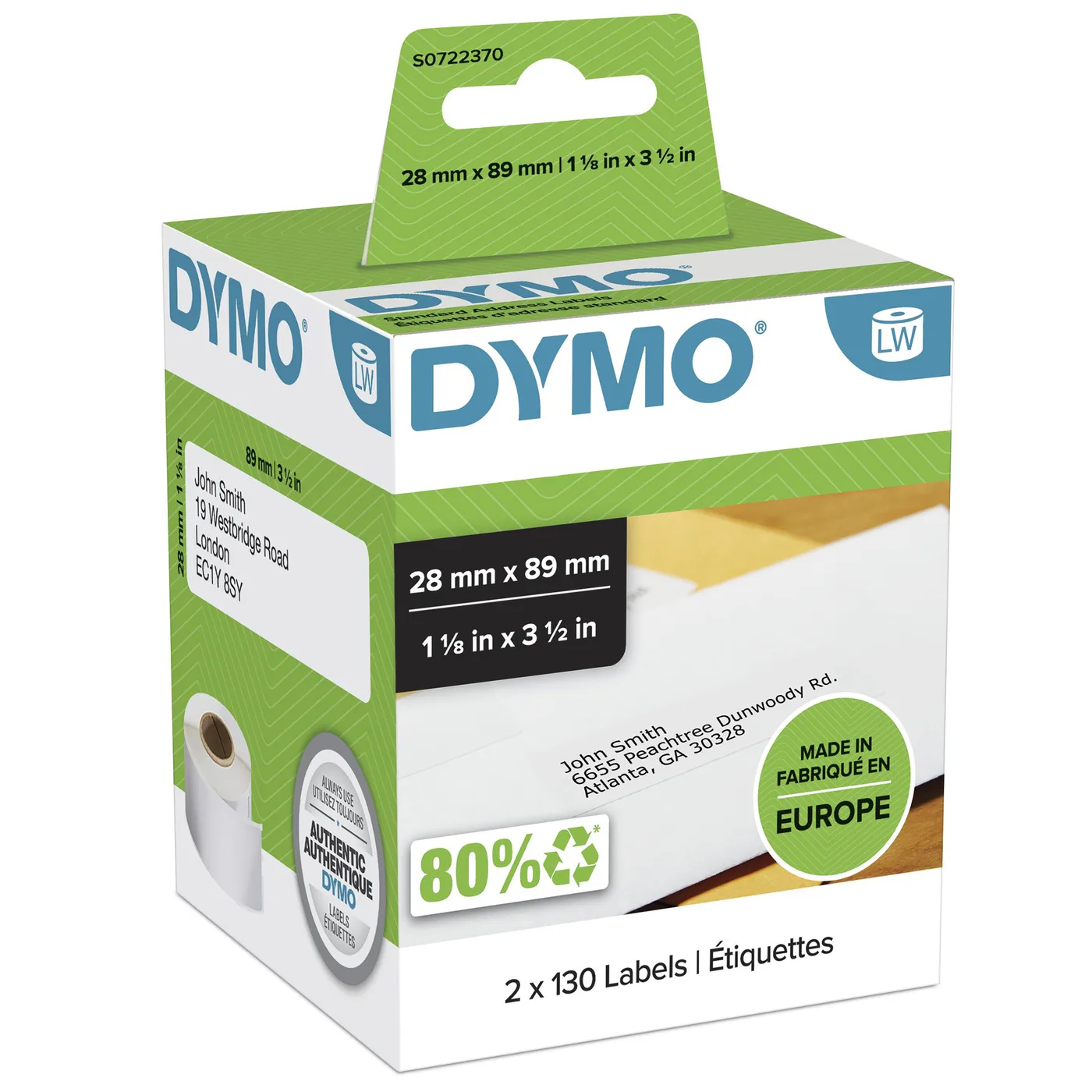 Dymo LW-LABELS 28X 89MM SHIPPING/WHITE 2X 130 PCS — materiał do drukarek etykiet