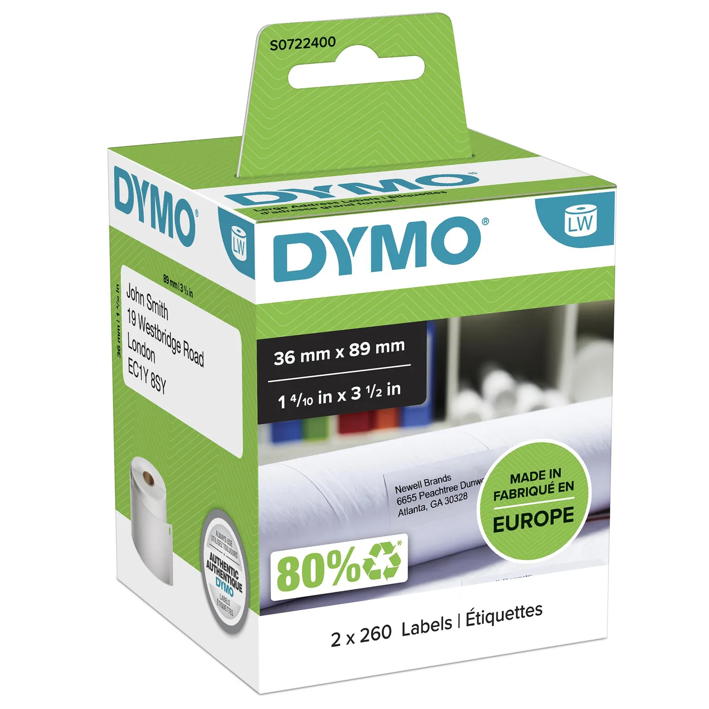Dymo LW-LABELS 36X 89MM SHIPPING/WHITE 2X 260 PCS — materiał do drukarek etykiet