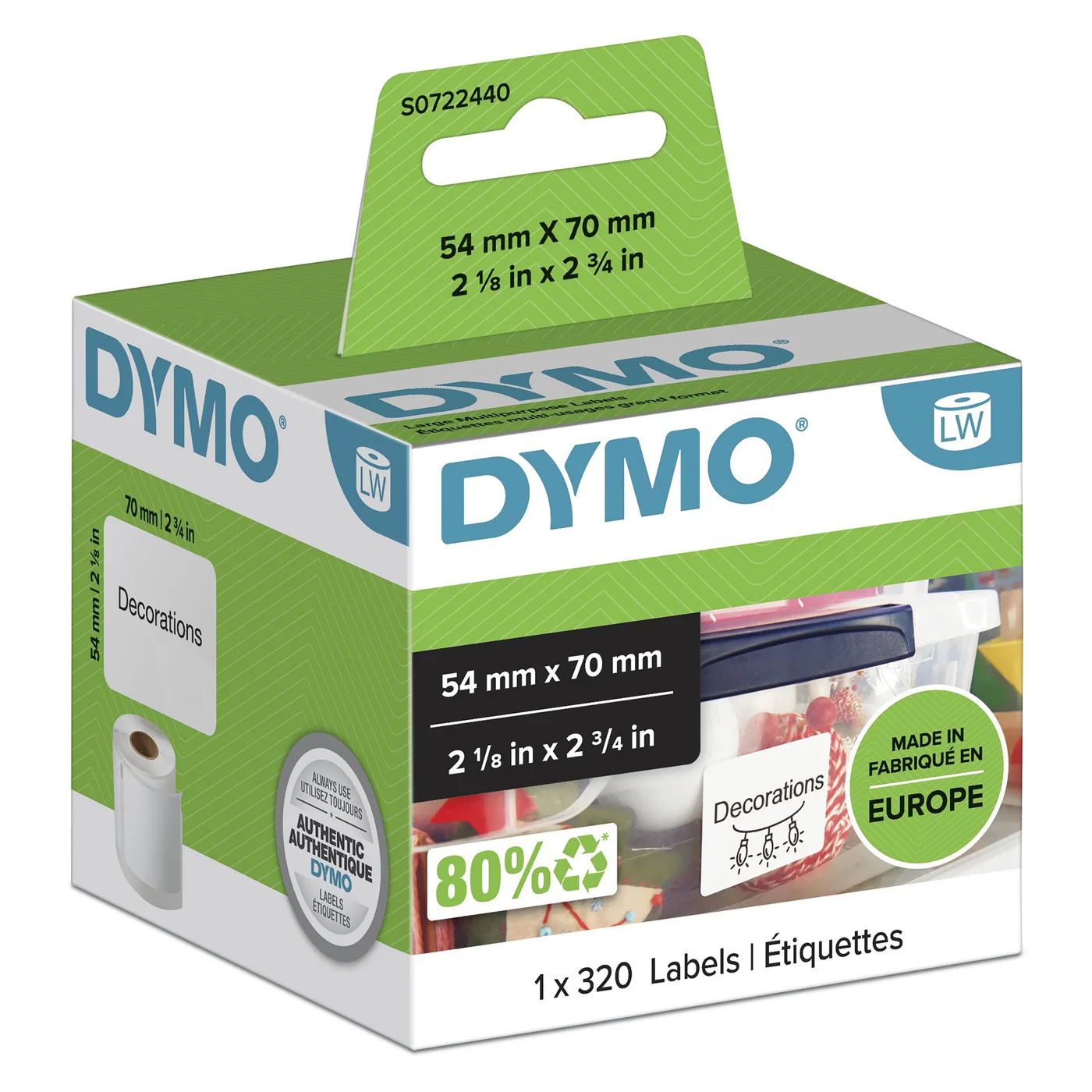 Dymo LW-LABELS 54X 70MM/WHITE 320 PCS — materiał do drukarek etykiet