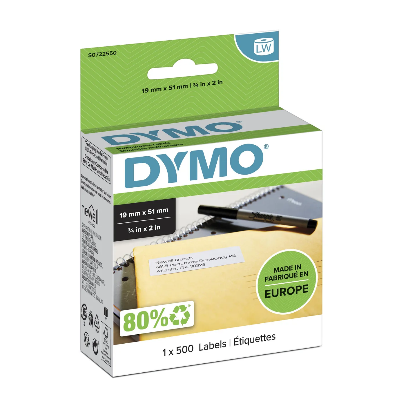 Dymo LW-LABELS 19X 51MM/WHITE 1X 500 PCS — materiał do drukarek etykiet