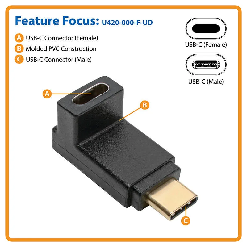 Eaton Electric USB-C TO C ADAPTER RT ANGLE 3.1/10GBPS THUNDERB 3 3A RATING M/F — kabel USB