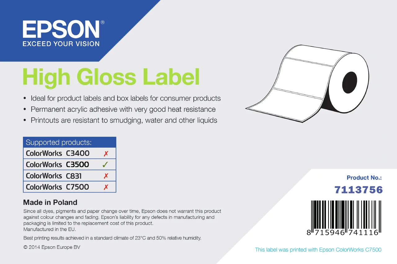 Epson HIGH GLOSS LABEL DIE-CUT ROLL/76MM X 51MM 610 LABELS — materiał do drukarek etykiet