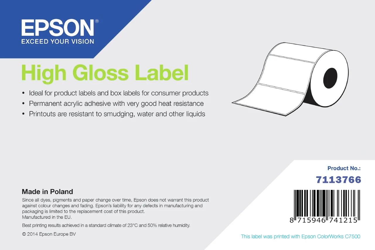 Epson HIGH GLOSS LABEL CONTINUOUS/ROLL 102MM X 60M — materiał do drukarek etykiet