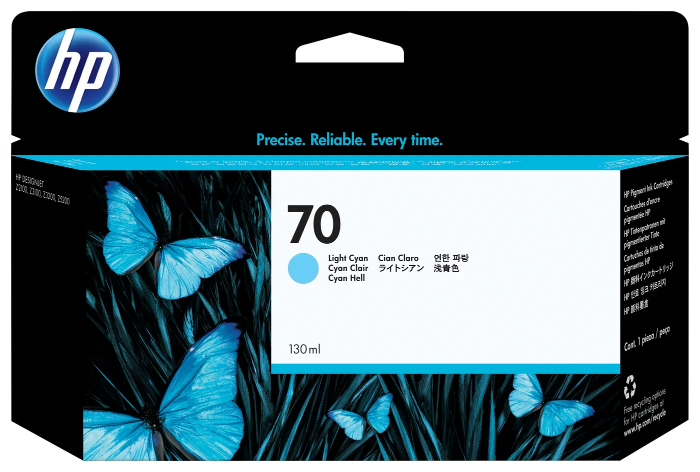 HP 70 130 ML LIGHT CYAN INK/FOR DESIGNJET Z2100 Z3100 — tusz