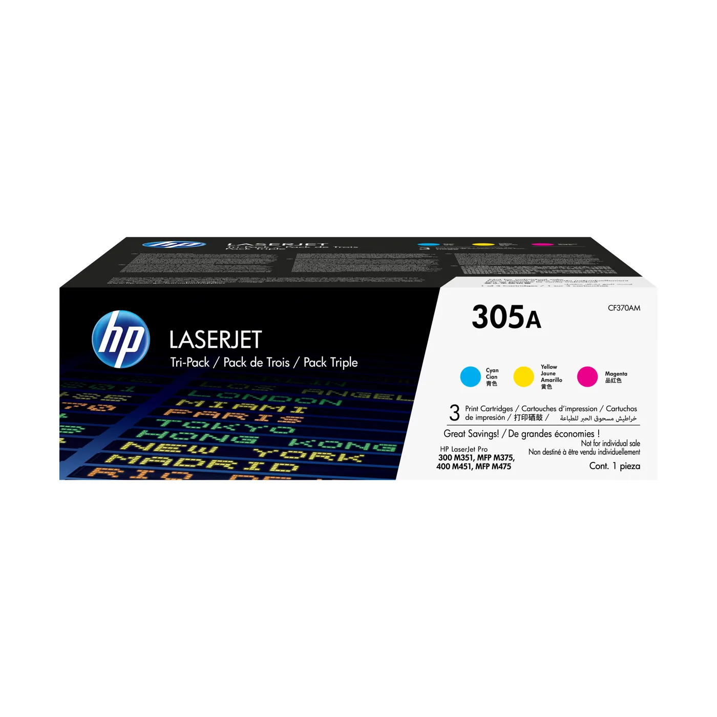 HP TONER CARTRIDGE 305A C/Y/M/TRIPLE PACK — toner