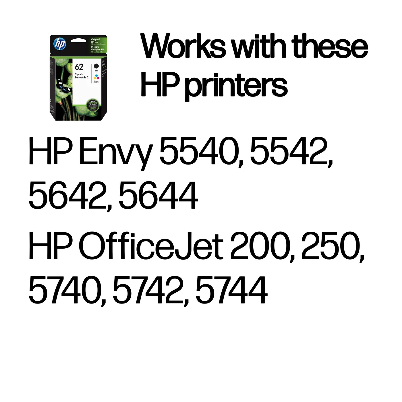 HP INK CARTRIDGE NO 62 B/C/M/Y/COMBO 2-PACK — tusz