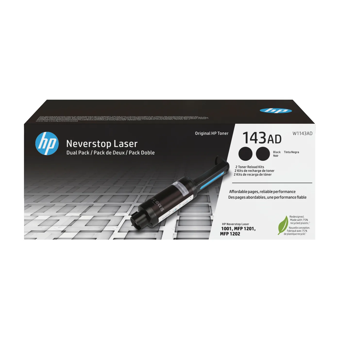HP 143AD NEVERSTOP TONER/RELOAD KIT 2-PACK EEA + CH + UK — toner