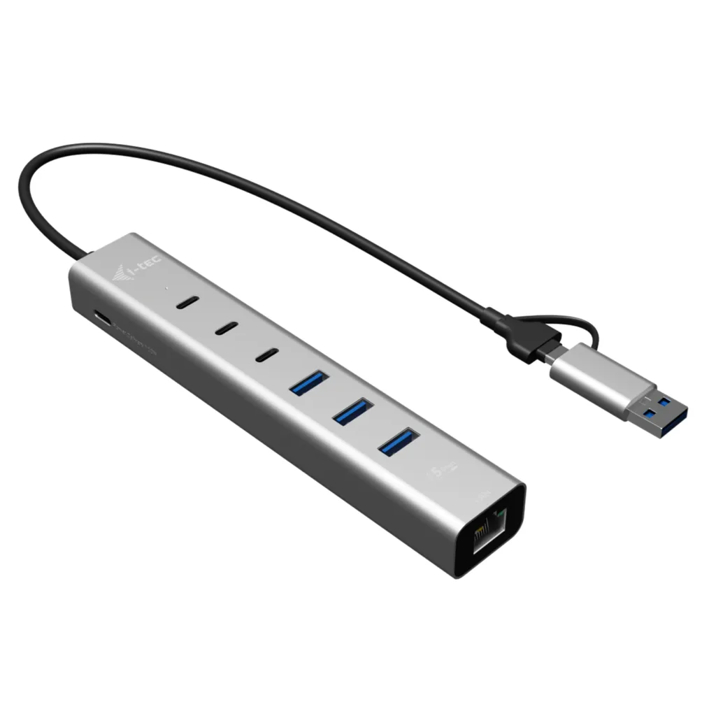 I-TEC METAL HUB 6 PORT LAN PD/3X USB-C 3X USB-A LAN PD 85W — hub USB