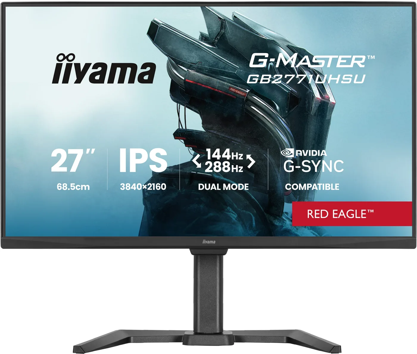 iiyama G-Master Red Eagle GB2771UHSU-B1 27 IPS Gaming, 3840x2160 144Hz0.8ms, DualModeFHD288Hz, 450cd/m², 2xHDMI 2.1, DP, G-SYNC