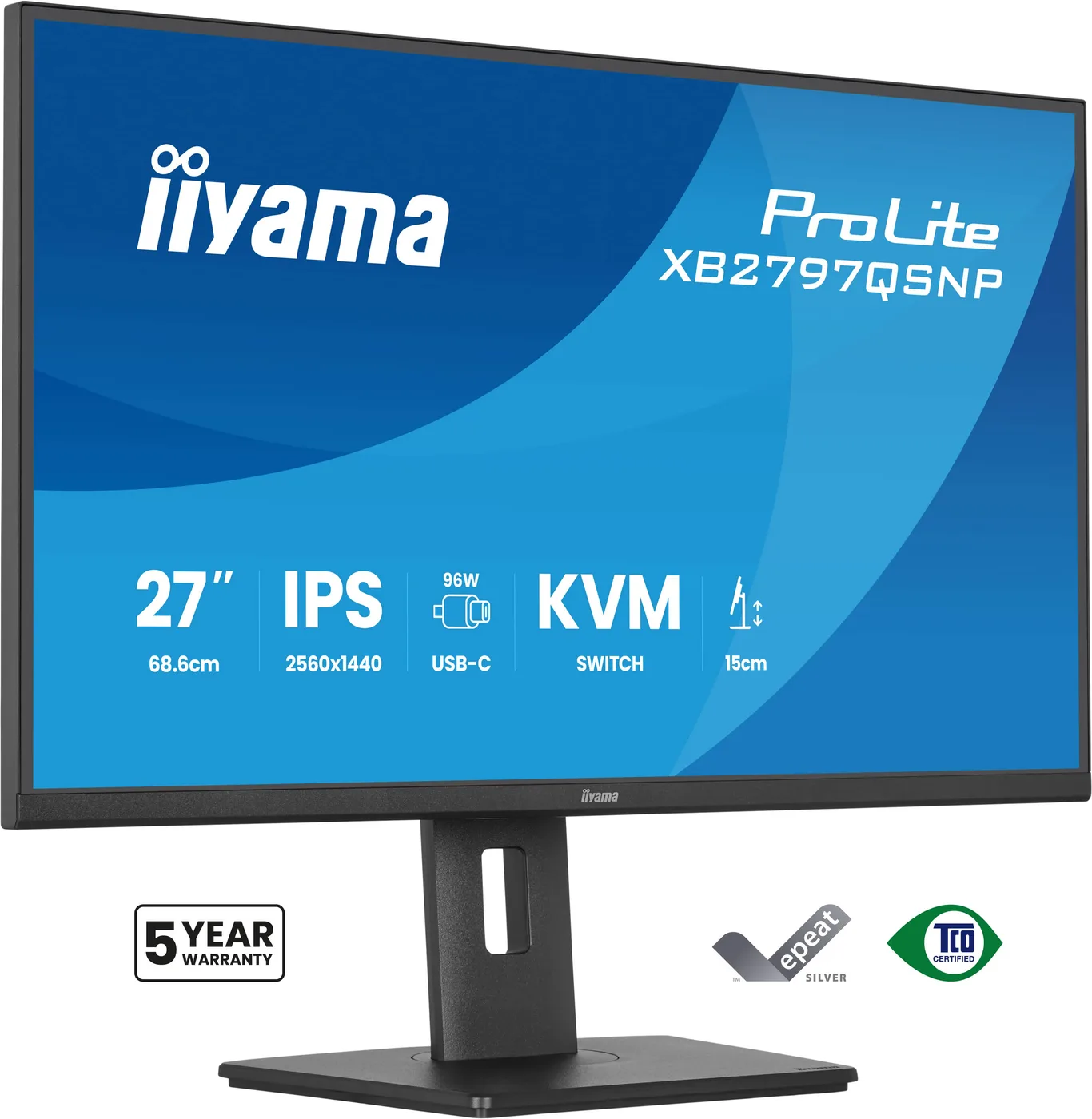 iiyama Monitor ProLite XB2797QSNP-B1 27 IPS-panel, 2560x1440 75Hz1ms, 350cd/m², EyeComfort, USB-C Dock, USB-C, KVM, HDMI, DP — monitor LCD 27" QHD