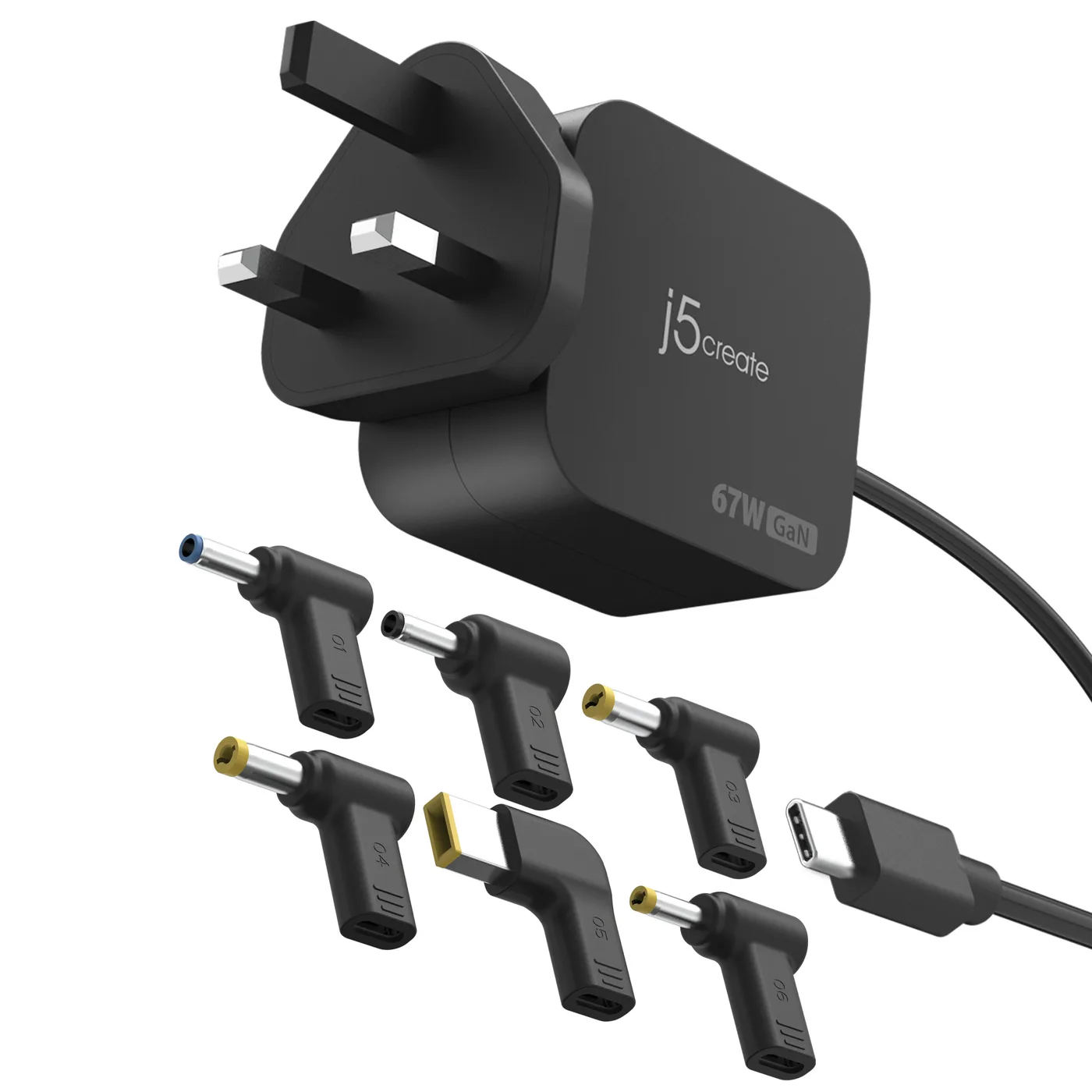 J5Create 67W GAN PD USB-C MINI CHARGER/UK PLUG 6 TYPES OF DC CONNECTOR — bateria lub zasilacz do laptopa