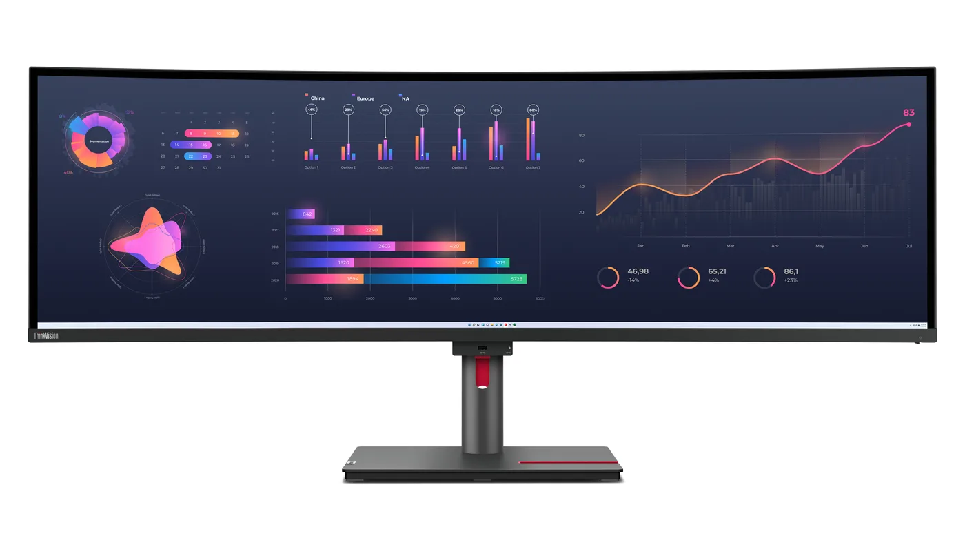 Lenovo Monitor ThinkVision P49w-30 49 32:9 IPS 5120 x 1440 Curved 4ms 350cd 2000:1 60Hz Dock Speakers Tilt Swivel Lift — monitor LCD 49"