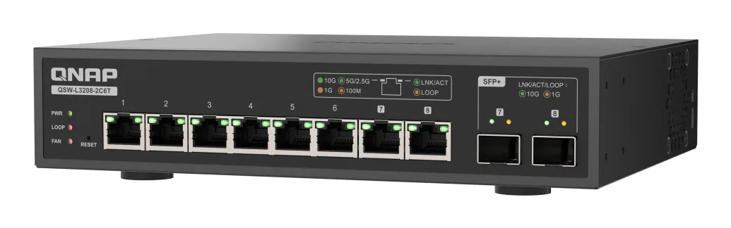 Qnap Systems QSW-L3208-2C6T 6 PORTS 10GBPS 2/PORTS 10G SFP+/NBASE-T COMBO — przełącznik LAN zarządzalny 6 portów