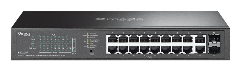 TP-Link 20-PORT 1G EASY MANAGED SWITCH/16-P POE+ STEEL CASE AND FANLESS — przełącznik LAN zarządzalny 18 portów