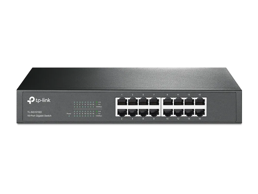 TP-Link TL-SG1016D 16-PORT GIGAB SWITCH/10/100/1000 MBIT/S-RJ45-PORTS — przełącznik LAN niezarządzalny 16 portów