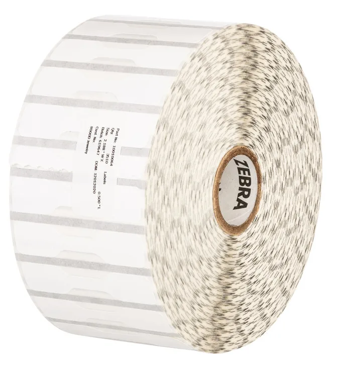 Zebra Label, Polypropylene, 2.2x0.5in (55.9x12.7mm); DT, 8000D Jewelry, Coated, Permanent Adhesive, 1in (25.4mm) core, 3510/roll, 6/box