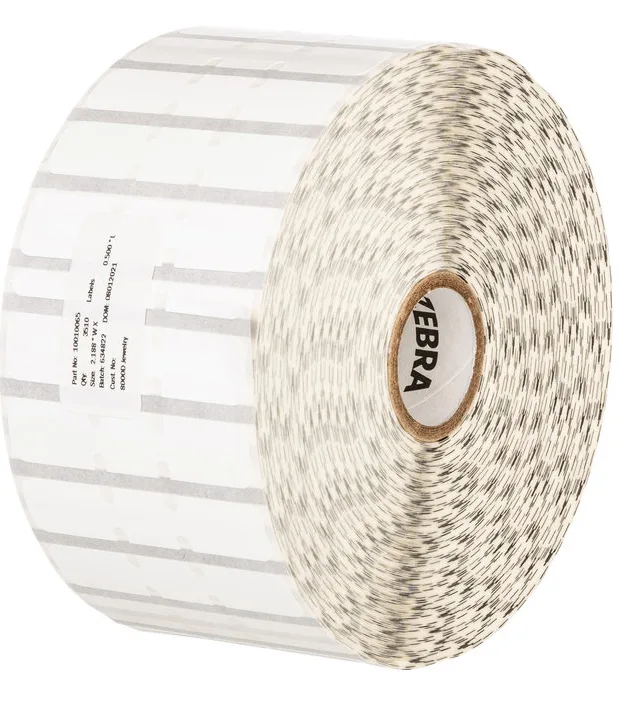 Zebra Label, Polypropylene, 2.2x0.5in (55.9x12.7mm); DT, 8000D Jewelry, Coated, Permanent Adhesive, 1in (25.4mm) core, 3510/roll, 6/box
