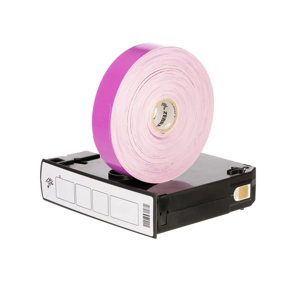 Zebra Wristband, Polypropylene, 1x10in (25.4x254mm); Direct thermal, Z-Band Fun, Adhesive closure, Cartridge, 350/roll, 6/box, Purple