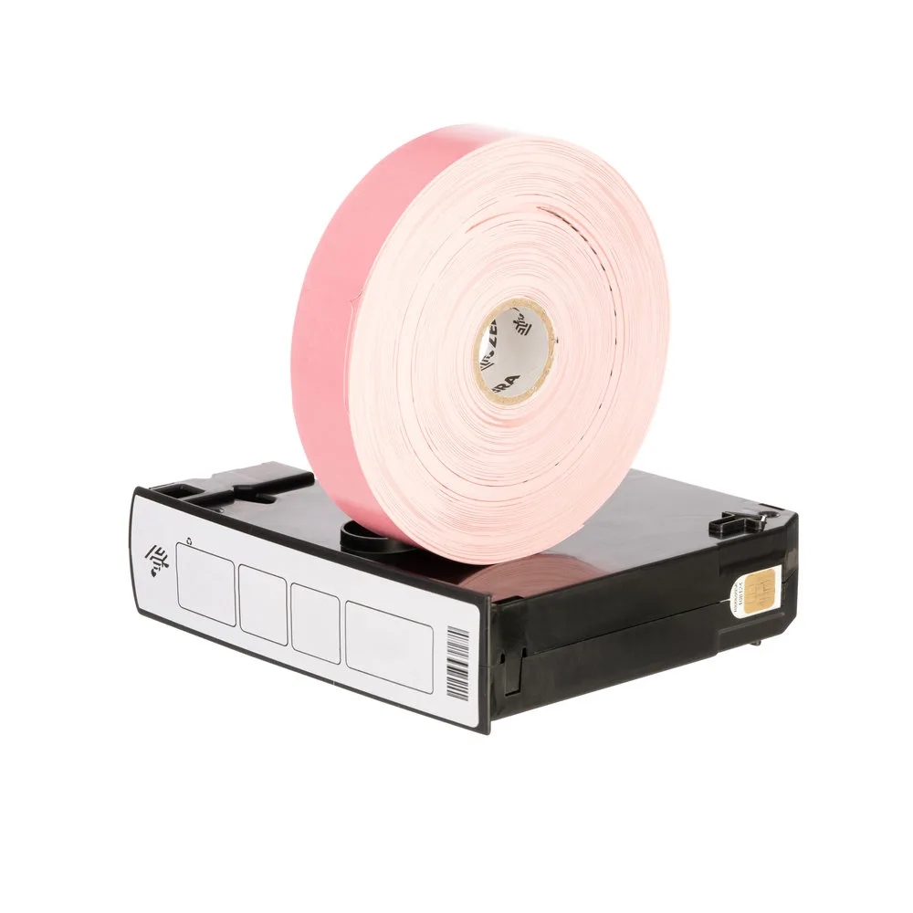 Zebra Wristband, Polypropylene, 1x10in (25.4x254mm); Direct thermal, Z-Band Splash, Adhesive closure, Cartridge, 350/roll, 6/box, Pink
