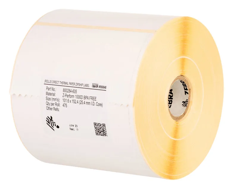 Zebra Label, Paper, 105x148mm; Thermal Transfer, Z-Perform 1000T, Uncoated, Permanent Adhesive, 76mm Core — materiał do drukarek etykiet