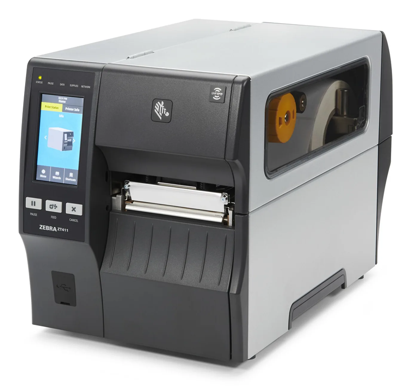 Zebra TT Printer ZT411; 4, 300 dpi, Euro and UK cord, Serial, USB, 10/100 Ethernet, Bluetooth 4.1/MFi, USB Host, EZPL — drukarka etykiet
