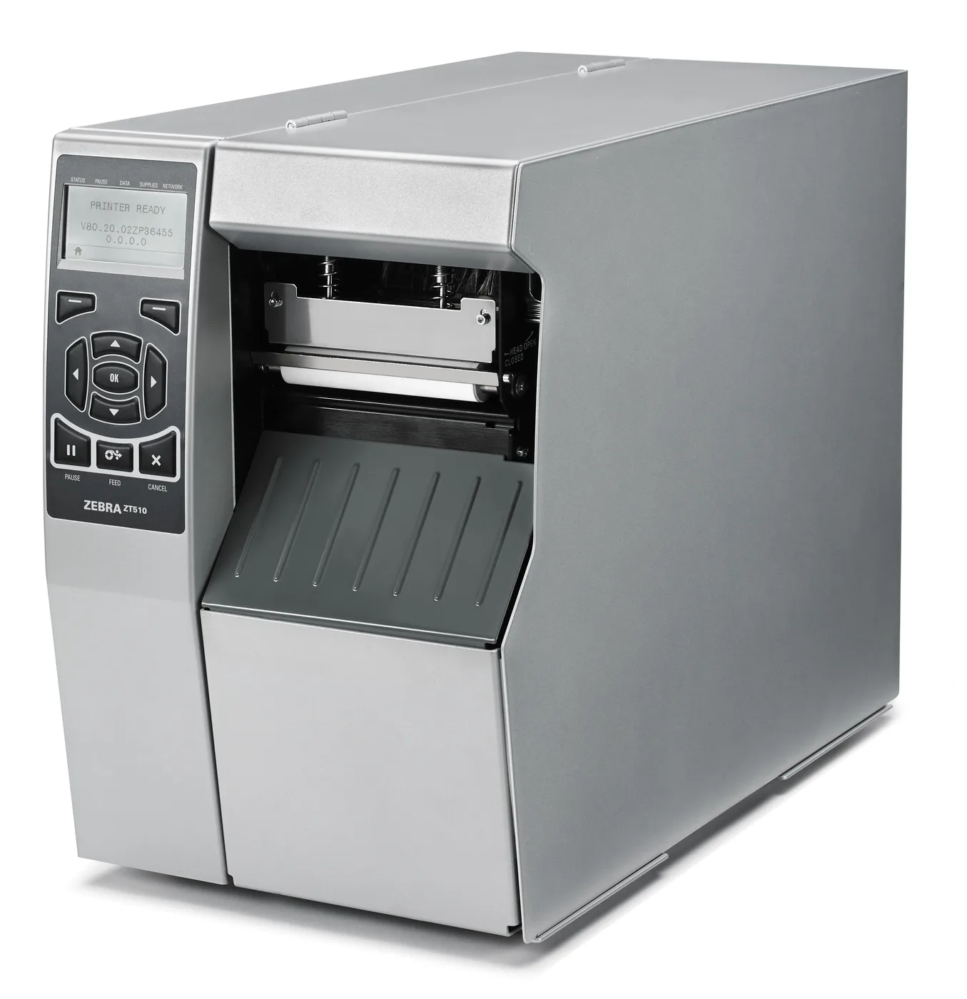 Zebra TT Printer ZT510; 4, 300 dpi, Euro and UK cord, Serial, USB, Gigabit Ethernet, Bluetooth LE, Rewind, Mono, ZPL — drukarka etykiet